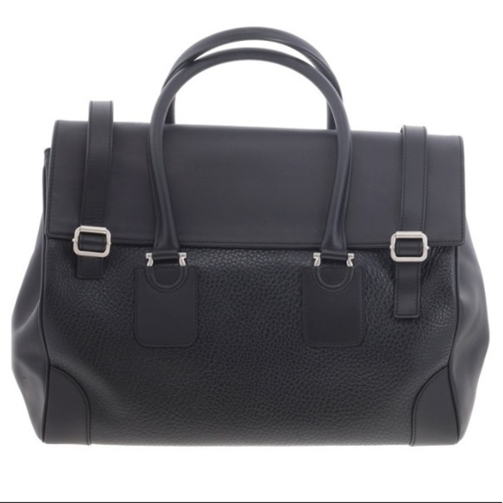 Classic Black Pebbled Farragamo Weekender Duffel Bag - Men